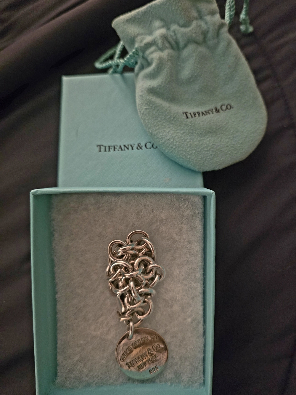 Tiffany & Co. Silver Charm Bracelet with Blue Box and Pouch